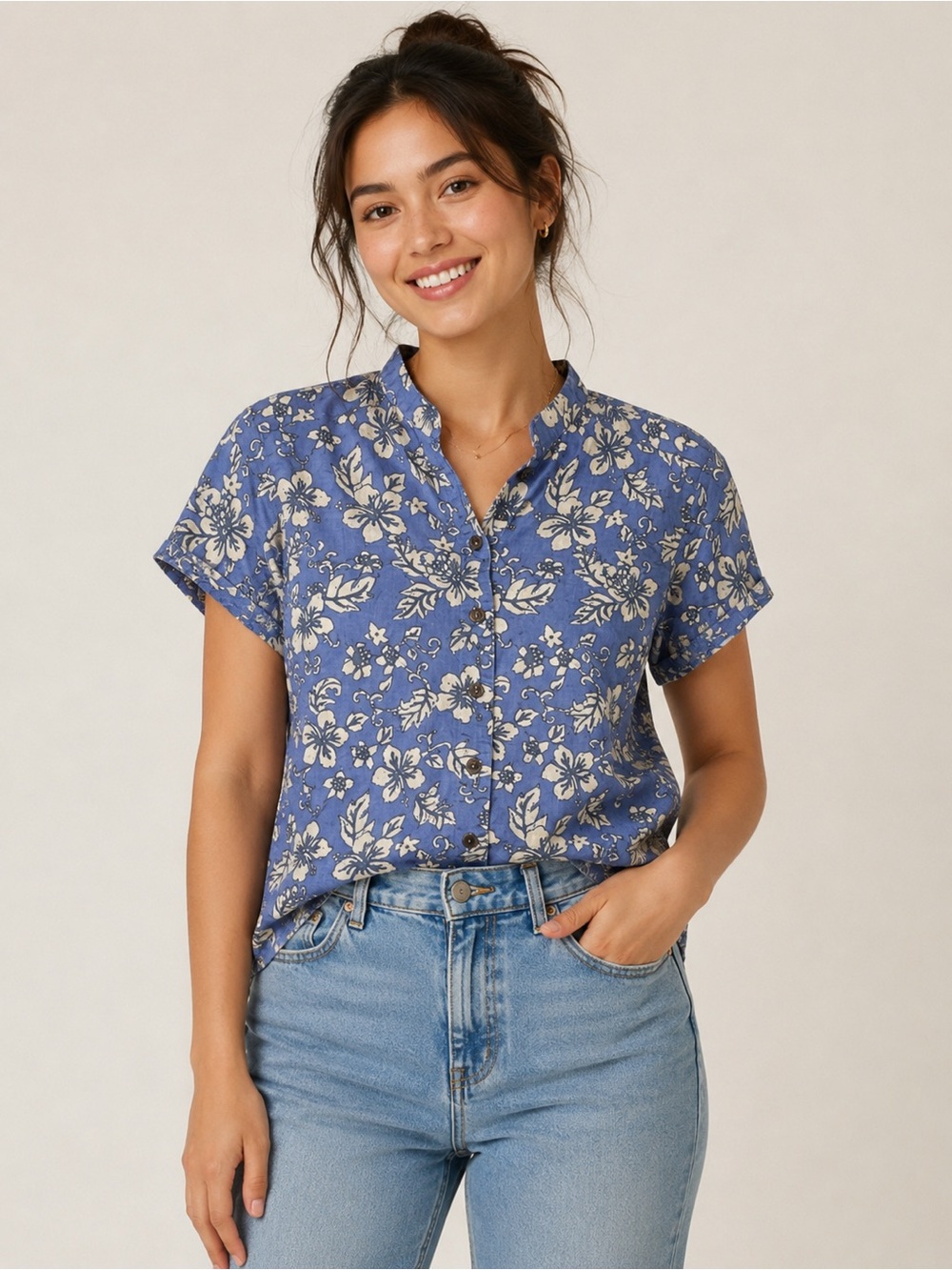 VINTAGE Patagonia Pataloha short sleeve top in Cornflower Blue with hibiscus